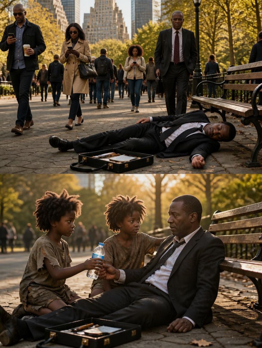 Billionaire collapsed in the park, but everyone just walked past without stopping… until two starving twin sisters ran to his rescue and asked for an impossible favor… and what happened next changed their lives forever