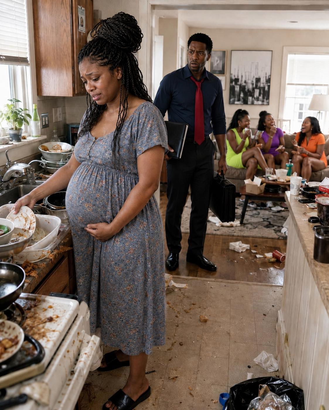 He came home at 10 P.M. and found his 8-MONTH PREGNANT WIFE WASHING DISHES ALONE while his family laughed in the living room … but after discovering they had THROWN AWAY HER MEDICATION, he looked at them and said, “Your comfortable life ends tonight”