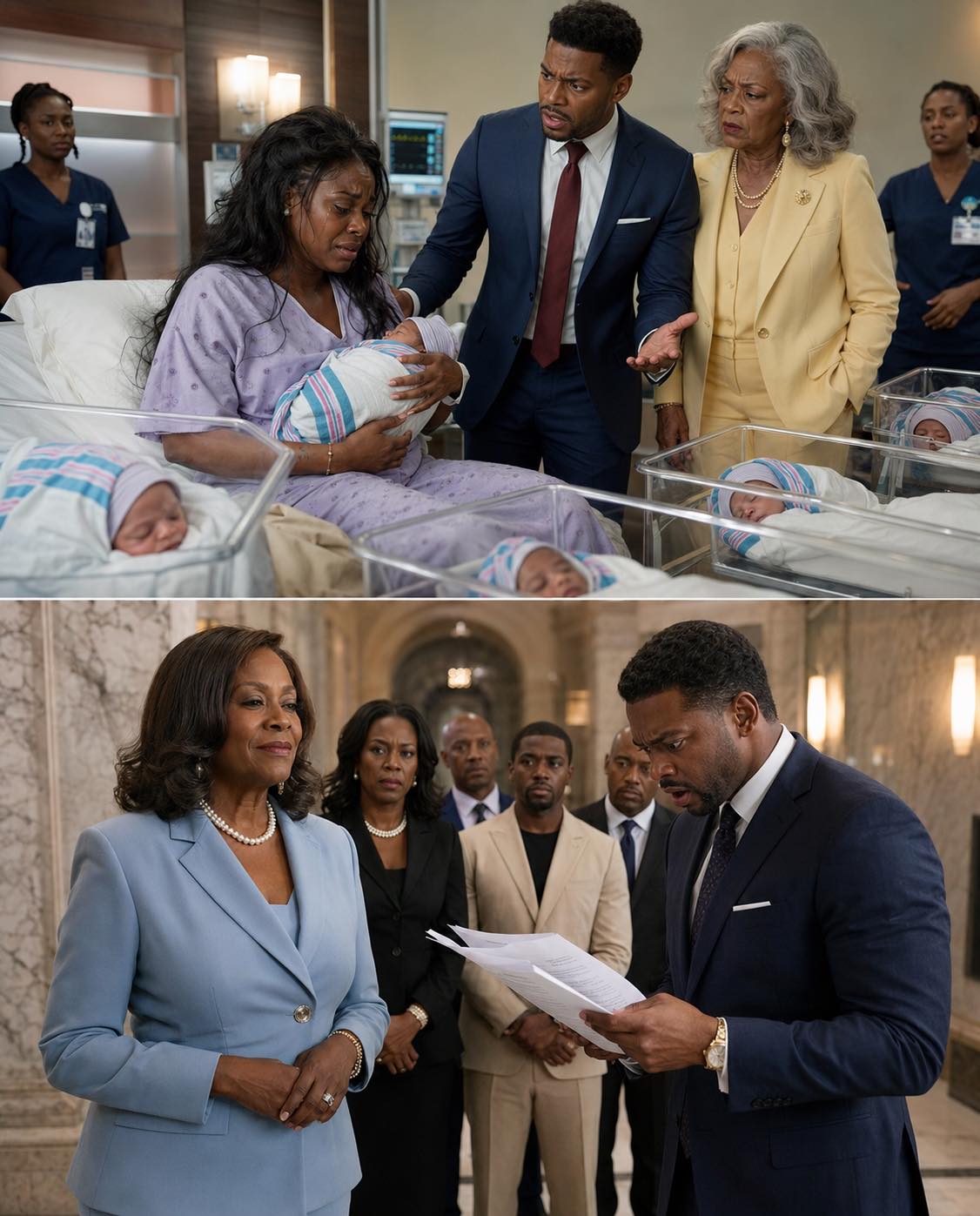 All five babies in the bassinets were Black. My husband took one look and shouted, “They’re not my children!” Then he walked out of the hospital and never came back. I held five newborns alone as nurses whispered and doors closed behind him. Thirty years later, he stood before us again— and the truth waiting for him shattered everything he thought he knew.
