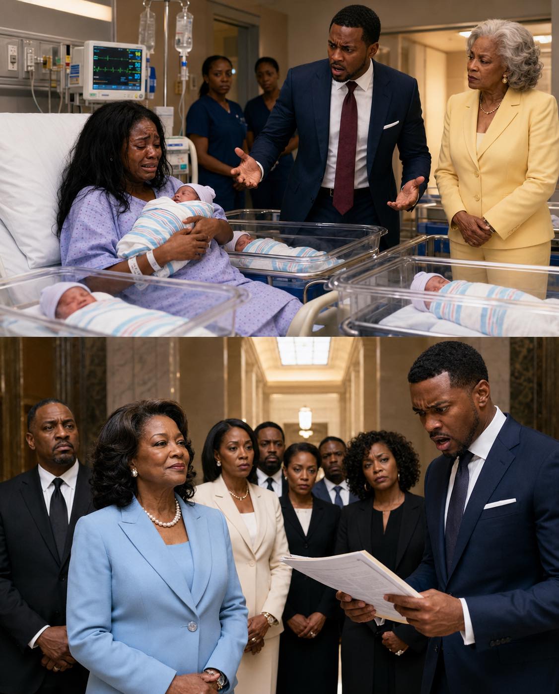 All five babies in the bassinets were Black. My husband took one look and shouted, “They’re not my children!” Then he walked out of the hospital and never came back. I held five newborns alone as nurses whispered and doors closed behind him. Thirty years later, he stood before us again— and the truth waiting for him shattered everything he thought he knew.
