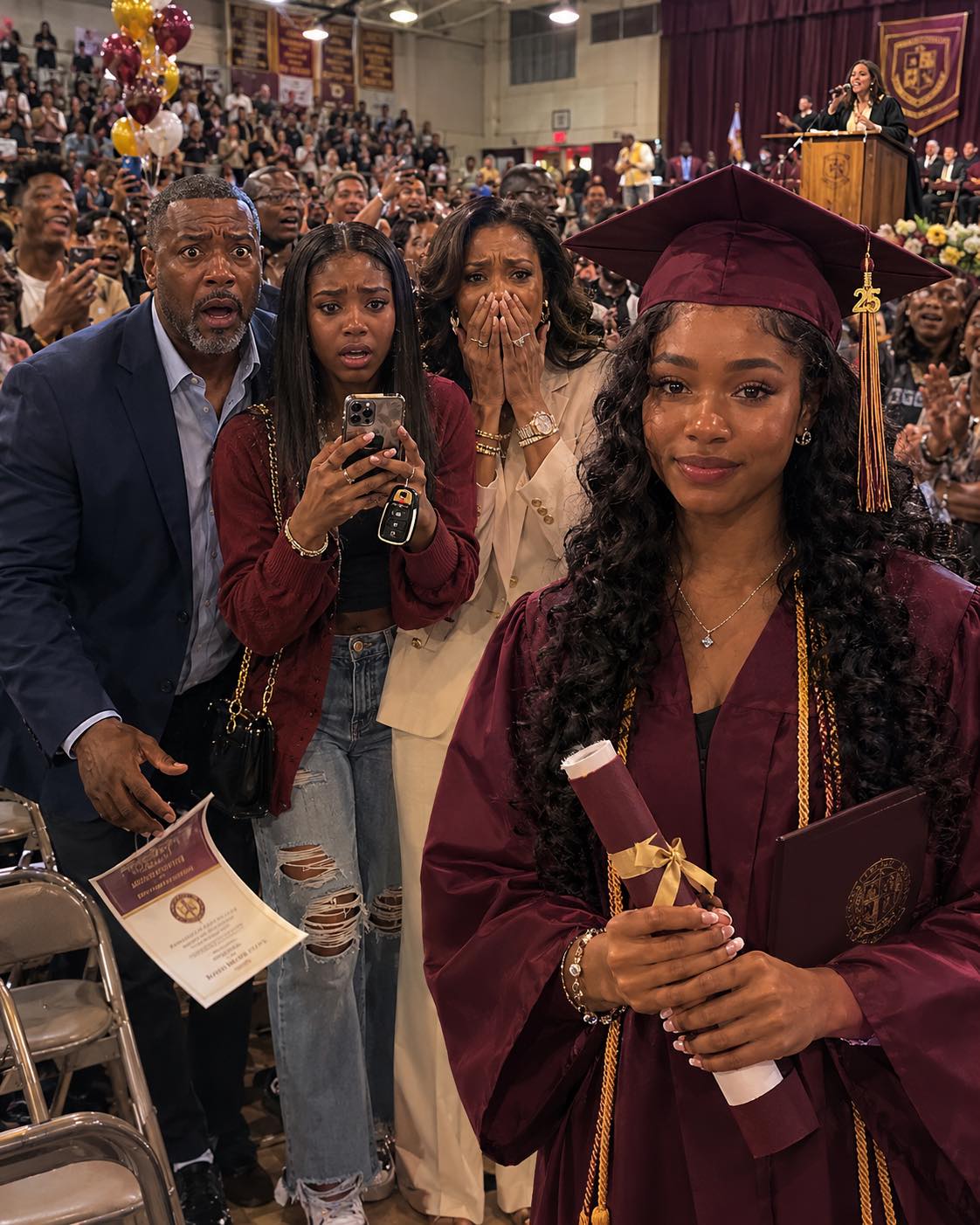 My parents told me to take the bus to my Harvard graduation because they were too busy buying my sister a brand-new Tesla, but when they finally showed up expecting to watch me quietly walk across the stage and go back to celebrating her, the dean took the mic, said my name, and my father dropped his program as the whole crowd learned what I had built while they were busy acting like I was never the child worth showing up for.