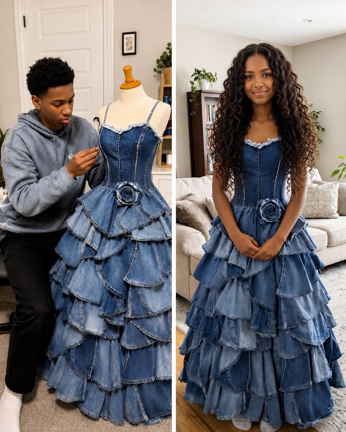 My Stepmom Refused to Give Me Money for a Prom Dress – My Brother Sewed One from Our Late Mom’s Jeans Collection, and What Happened Next Made Her Jaw Drop