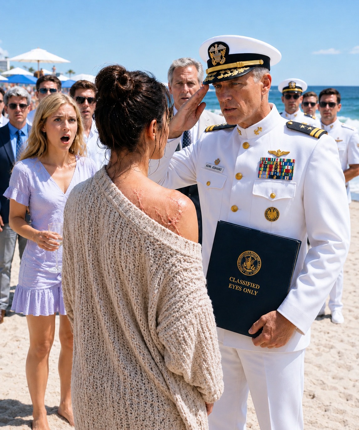 My sister exposed my scars on a luxury beach and laughed while my father stayed silent. For years, they called me a disgraced soldier—until an admiral saluted me and said, “I’ve been looking for you.”