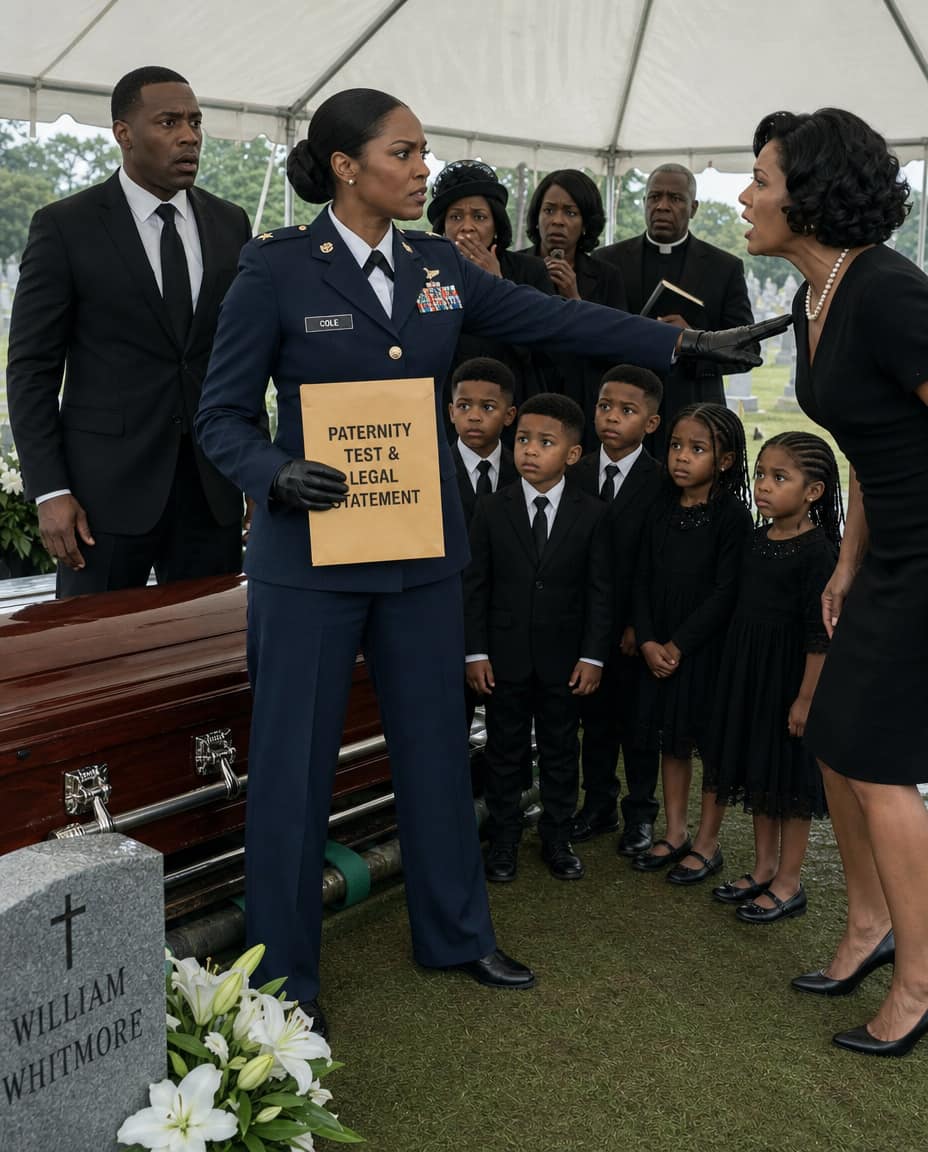 I walked into my ex-husband’s family funeral with five children beside me, and the whispers started before we even reached the grave. But the moment he looked at them and saw his own face reflected in all five, the woman who helped destroy my marriage turned pale enough that I knew the past was about to come crashing down in front of everyone…