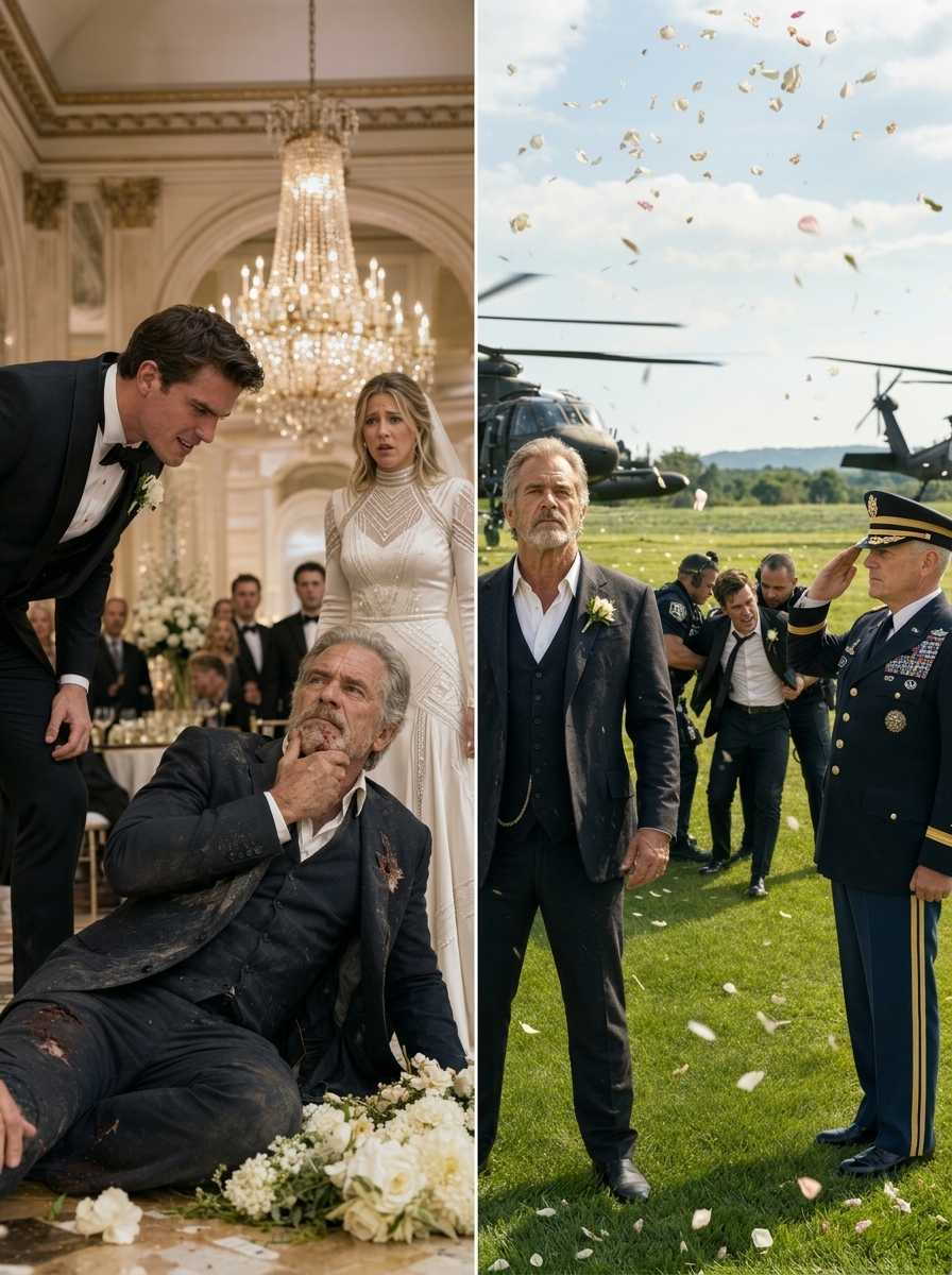 At my daughter’s wedding, my new son-in-law sl:apped me so hard I fell into the floral arrangements. “Give me the farm’s deed, old man, or I’ll ruin her,”