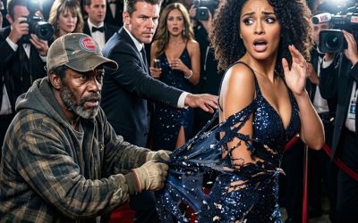 The homeless man tore the billionaire’s dress to save her life… But what she did next left everyone completely shocked…
