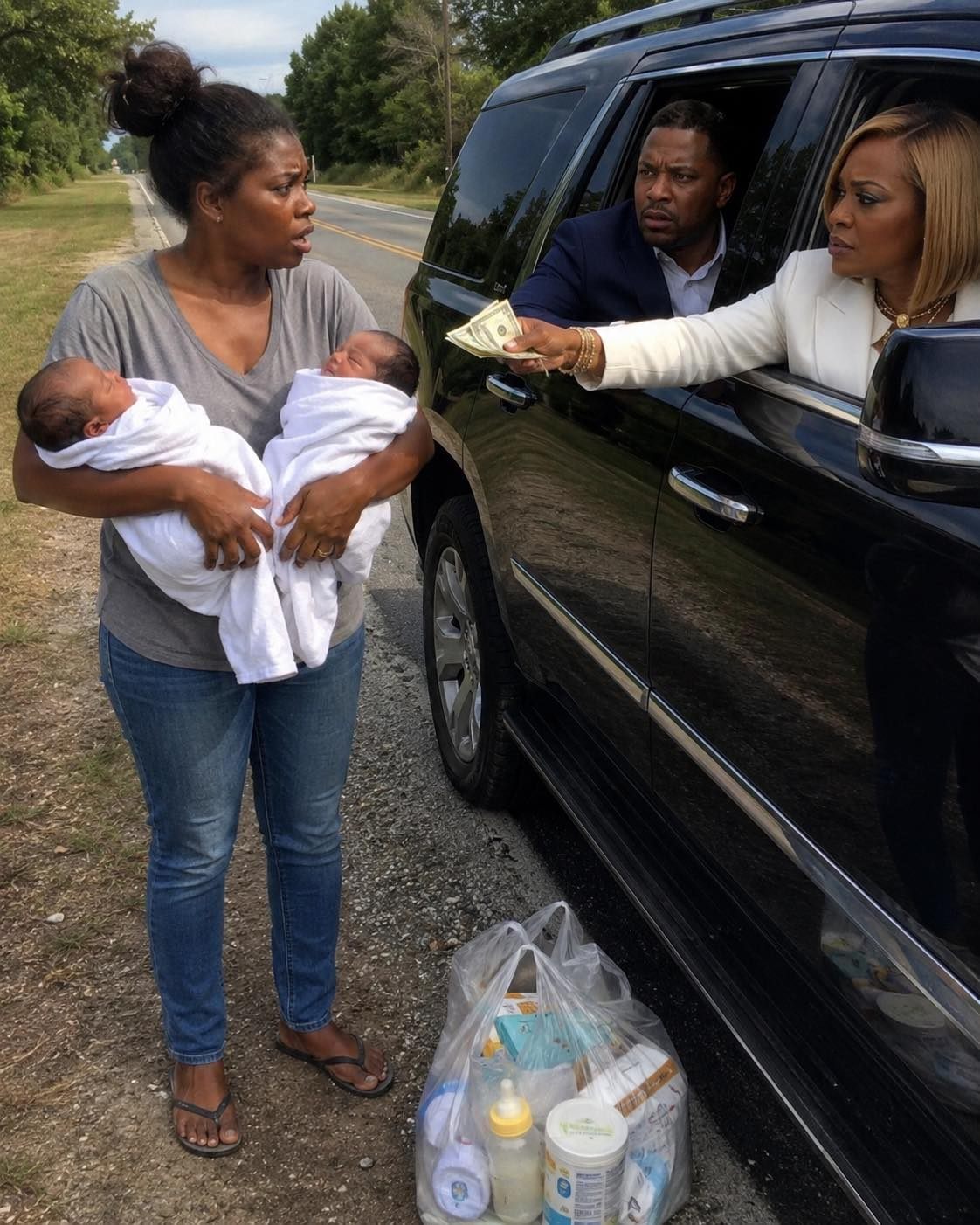 A divorced millionaire was driving his fiancée home when he unexpectedly saw his homeless ex-wife on the street.